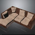 Modern Corner Sofa Furniture With Brown Frame Light Colored Cushions And Pillows