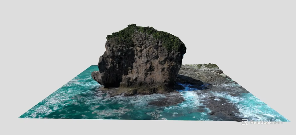 Scenic Natural Scene With Large Rock Lush Green Vegetation And Turquoise Blue Sea Waves 3d model 