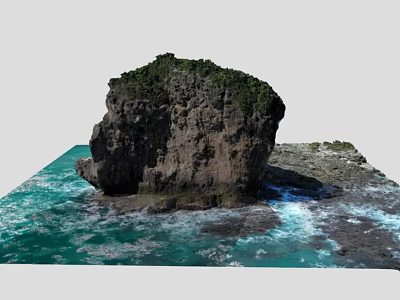 Scenic Natural Scene With Large Rock Lush Green Vegetation And Turquoise Blue Sea Waves 3d model