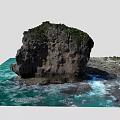 Scenic Natural Scene With Large Rock Lush Green Vegetation And Turquoise Blue Sea Waves