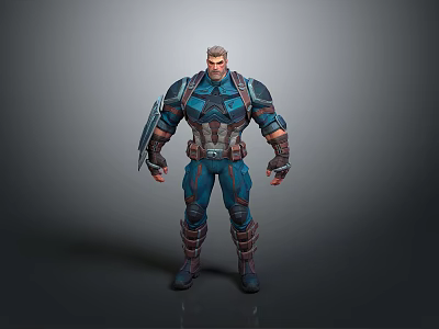 Detailed Game Movie Character With Blue Black Armor Standing Sci Fi Warrior Pose 3d model