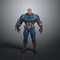 Detailed Game Movie Character With Blue Black Armor Standing Sci Fi Warrior Pose