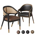 Modern Accent Chairs With Wicker Armrests Leather Seats And Curved Wooden Frames