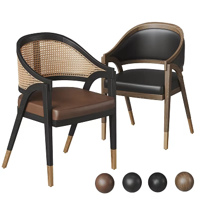 Modern Accent Chairs With Wicker Armrests Leather Seats And Curved Wooden Frames 3d model