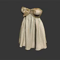 Elegant White Strapless Dress With Gold Bow Accents And Pleated Skirt