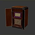 Vintage Wooden Furniture Cabinet With Red Top Open Door And Grille Design Details