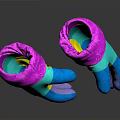 Colorful Knitted Winter Gloves With Pink Cuffs And Multicolor Fingers