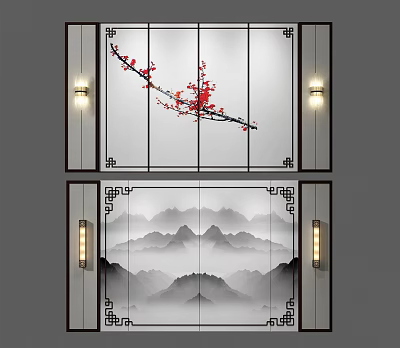 New Chinese background wall 3d model New Chinese background wall 3d model