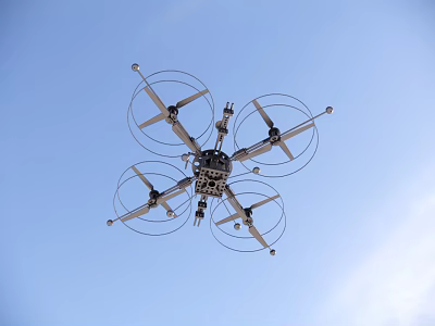 Intelligent Machine Drone With Multi Rotor Propeller Structure Flying In Blue Sky 3d model