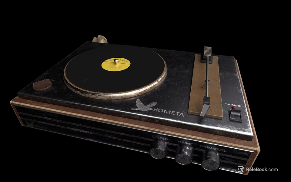 IONETA Headphone Speaker System With Vinyl Turntable Tonearm And Control Knobs 3d model 