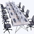 Modern Office Workspace With Multiple Desks Ergonomic Chairs Dividers And Keyboards