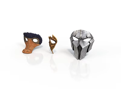 Three Unique Decorative Living Masks with Diverse Materials and Stylish Designs 3d model