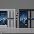 Public Storage Lockers With White And Black Design Vertical Slats And Blue Display Panels