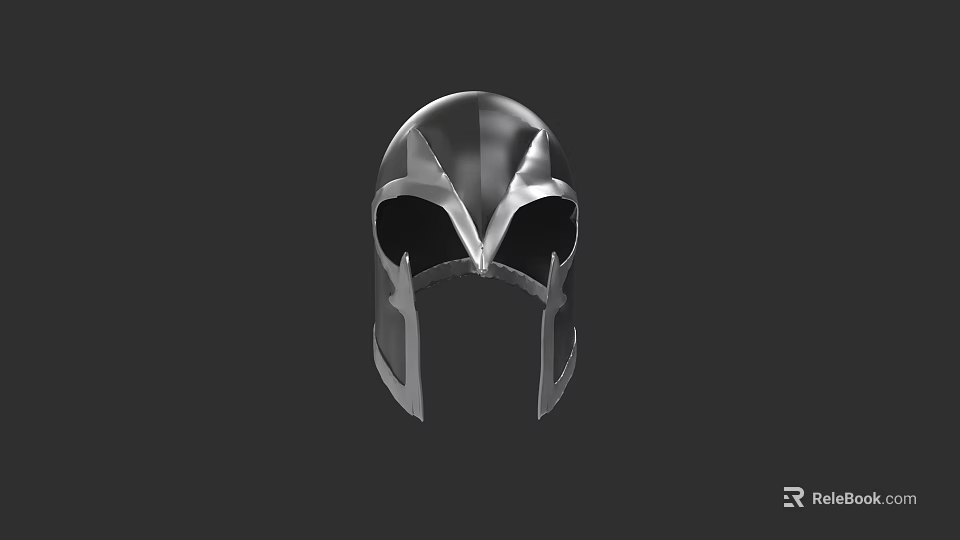Silver Metal Warrior Helmet With Unique Face Opening And Side Decorations 3d model 