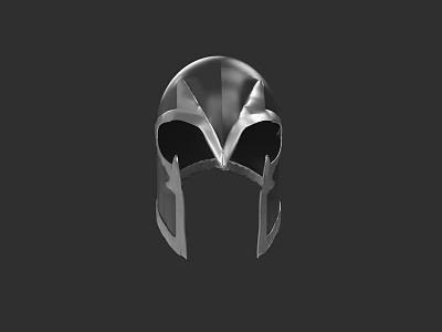 Silver Metal Warrior Helmet With Unique Face Opening And Side Decorations 3d model