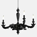 Black Classical Chandelier With Candle Holders Flame Like Lights And Ornate Carved Details