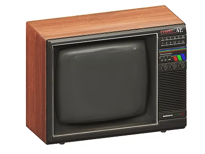 Vintage Television With Wooden Cabinet Black Screen And Control Panel 3d model