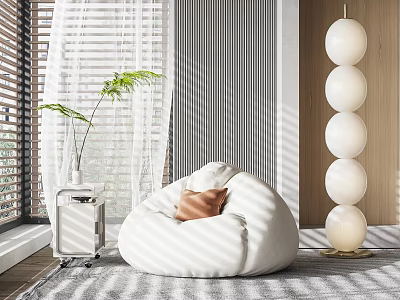 Modern Elegant Bean Bag Chair With Plant Side Table Floor Lamp And Bright Light 3d model