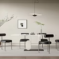 Modern Dining Table Set With White Top Black Chairs Metal Legs And Pendant Light