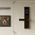 Designer Smart Door Handle With Digital Keypad And Decorative Art On Beige Wall