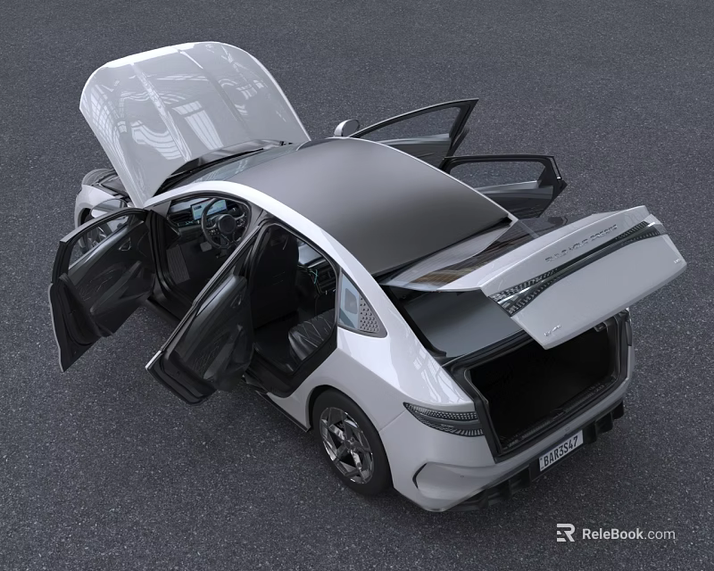 Modern Stylish Car Design With Open Doors Trunk And Spacious Interior 3d model