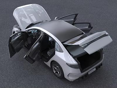 Modern Stylish Car Design With Open Doors Trunk And Spacious Interior 3d model