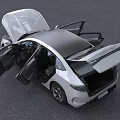 Modern Stylish Car Design With Open Doors Trunk And Spacious Interior 3d model