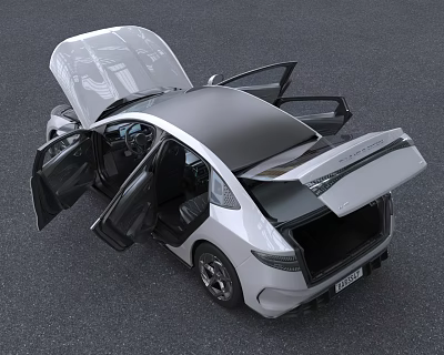 Modern Stylish Car Design With Open Doors Trunk And Spacious Interior 3d model