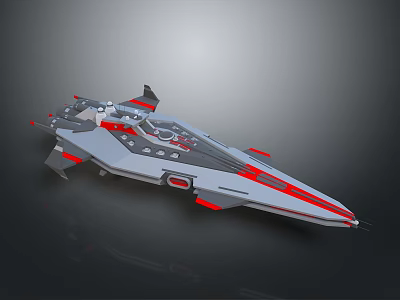 Futuristic Sci Fi Spaceship Design With Streamlined Grey Red Body And Thruster Components 3d model