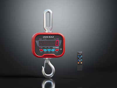 Industrial Digital Crane Scale With Red Display Hook And Remote Control 3d model