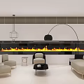 Modern Neutral Tone Living Room With Linear Recessed Fireplace And Comfortable Soft Sofa Armchairs