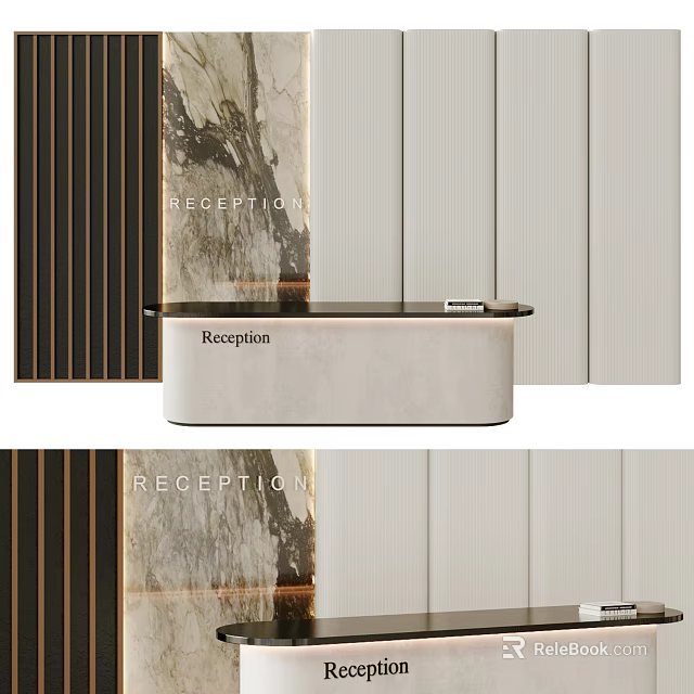 Modern Style Reception Desk With Marble Wall And Vertical Stripe Design Elements 3d model