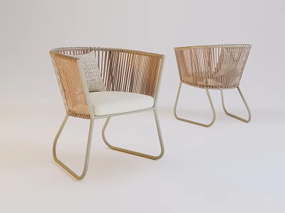 Modern Leisure Chair with Rattan Design Metal Frame and White Cushion 3d model