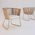 Modern Leisure Chair with Rattan Design Metal Frame and White Cushion