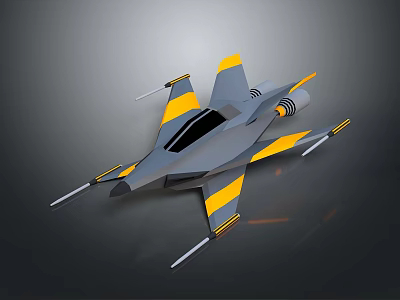 3D Gray Fighter Jet Model With Yellow Stripes Sleek Wings And Engines 3d model