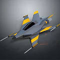 3D Gray Fighter Jet Model With Yellow Stripes Sleek Wings And Engines