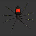 Detailed Black Spider With Red Marked Body And Yellow Striped Legs