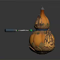 Orange Gourd Shaped Daily Use Item With Decorative Strap Green Beads And Long Black Handle
