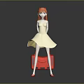 Game and Movie Character with Red Hair White Dress Red High Heels on Gray Background