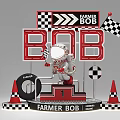 Decorative Ornament Set With Farmer BOB Racing Theme Podium Checkered Flag Tire And Traffic Cones