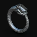 Elegant Silver Serpent Ring With Scaled Texture And Square Gemstone Design 3d model