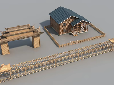 Modern wooden house wooden archway 3d model