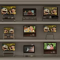 Multiple Televisions Arranged On Wall Mounted Display Shelf With Various Styles For Home Entertainment