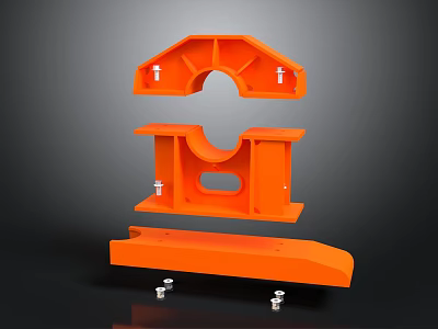 Three Separated Orange Industrial Mechanical Equipment Components With Holes And Bolts 3d model