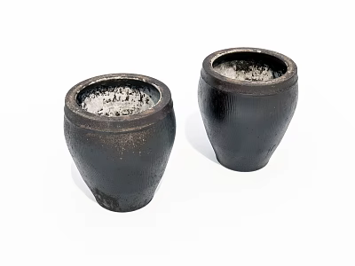 Pair of Handcrafted Black Ceramic Jars With Textured Surface And Matte Finish 3d model