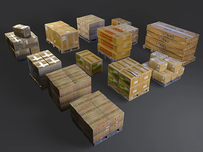 Neatly Arranged Household Items In Stacked Cardboard Boxes Of Various Sizes 3d model