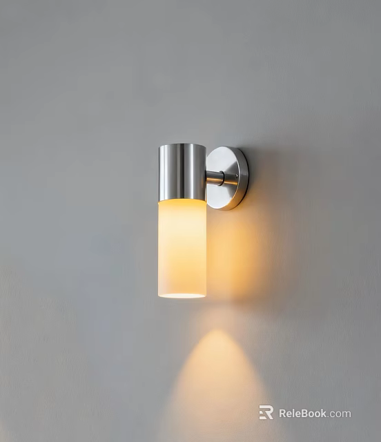 Modern Stainless Steel Wall Light With Frosted Glass Shade And Warm Illumination On Gray Wall 3d model 
