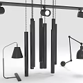 Stylish Modern Black Lighting Combination With Pendant Column Lights And Table Lamps