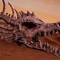 Desert Scene Featuring Dragon Skeleton Red Tent And Bone Remains