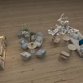 Modern Sofa Coffee Table Set With Wooden Floor Fireplace Green Plants And Cushions